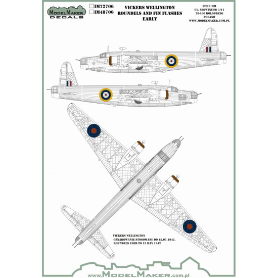 ModelMaker 1/32 IM72706 Vickers Wellington Roundels and Fin Flashes EARLY Mask ModelMaker 1/32 IM72706 Vickers Wellington Roundels and Fin Flashes EARLY Mask