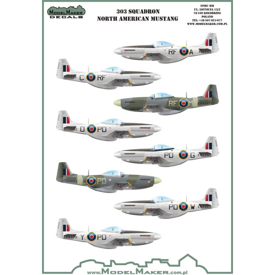ModelMaker 1/32 MD32102 303 Squadron North Ameriacan Mustangs mask + decal Mask ModelMaker 1/32 MD32102 303 Squadron North Ameriacan Mustangs mask + decal Mask