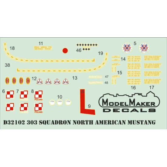 ModelMaker 1/32 MD32102 303 Squadron North Ameriacan Mustangs mask + decal Mask ModelMaker 1/32 MD32102 303 Squadron North Ameriacan Mustangs mask + decal Mask