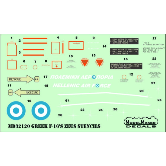 ModelMaker 1/32 MD32120 GREEK F-16C block 52 ZEUS DEMO TEAM 2015 decal + masks