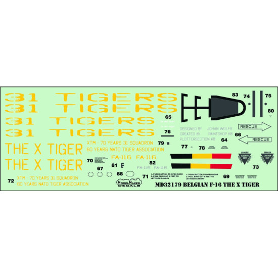 ModelMaker 1/32 MD32179 Belgian F-16 THE X TIGER decals +masks set Aircraft Mask ModelMaker 1/32 MD32179 Belgian F-16 THE X TIGER decals +masks set Aircraft Mask