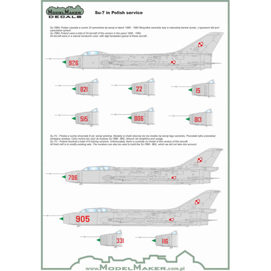 ModelMaker 1/48 D48009A Su-7 in Polish service Aircraft Decal ModelMaker 1/48 D48009A Su-7 in Polish service Aircraft Decal