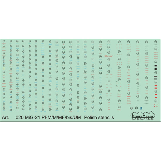 ModelMaker 1/48 D48020 MiG-21PFM/M/MF/bis/UM Polish stencils Aircraft Decal