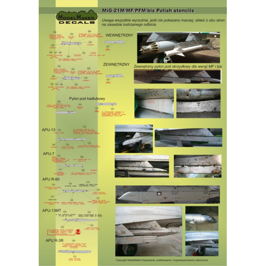 ModelMaker 1/48 D48020 MiG-21PFM/M/MF/bis/UM Polish stencils Aircraft Decal