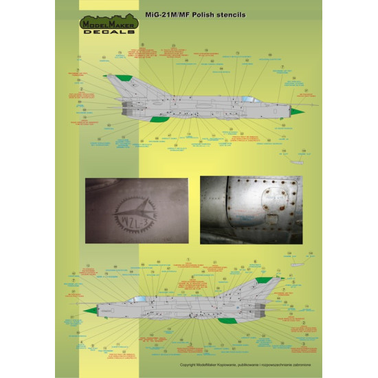ModelMaker 1/48 D48020 MiG-21PFM/M/MF/bis/UM Polish stencils Aircraft Decal