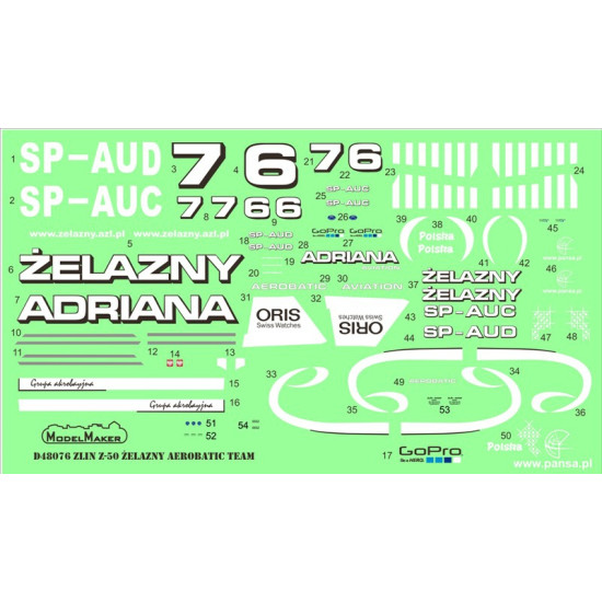ModelMaker 1/48 D48076 Zlin Z-50 Żelazny Aerobatic Team Aircraft Decal