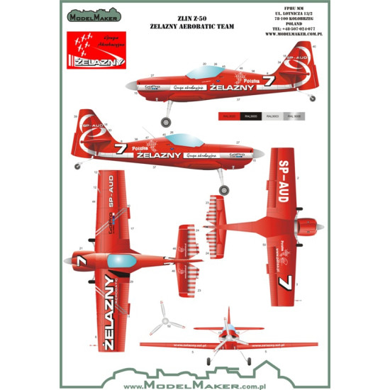 ModelMaker 1/48 D48076 Zlin Z-50 Żelazny Aerobatic Team Aircraft Decal