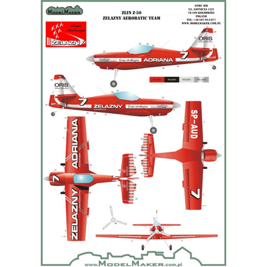 ModelMaker 1/48 D48076 Zlin Z-50 Żelazny Aerobatic Team Aircraft Decal