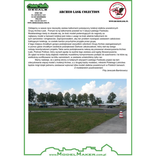 ModelMaker 1/48 D48088 Archeo Lask colection Aircraft Decal