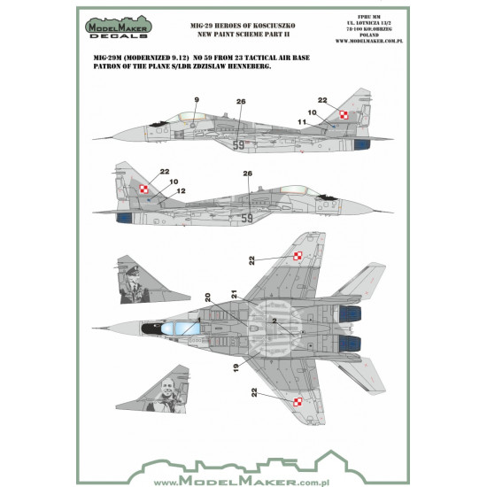 ModelMaker 1/48 D48106 MiG-29 Heroes of Kosciuszko scheme part 2 Aircraft Decal ModelMaker 1/48 D48106 MiG-29 Heroes of Kosciuszko scheme part 2 Aircraft Decal