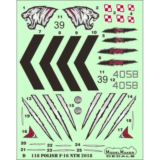 ModelMaker 1/48 D48118 Polish F-16 NATO Tiger Meet 2018 Aircraft Decal ModelMaker 1/48 D48118 Polish F-16 NATO Tiger Meet 2018 Aircraft Decal