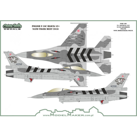 ModelMaker 1/48 D48118 Polish F-16 NATO Tiger Meet 2018 Aircraft Decal ModelMaker 1/48 D48118 Polish F-16 NATO Tiger Meet 2018 Aircraft Decal