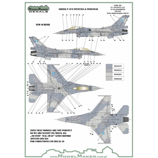 ModelMaker 1/48 D48125 Greek F-16’s stencils and insignias Aircraft Decal ModelMaker 1/48 D48125 Greek F-16’s stencils and insignias Aircraft Decal