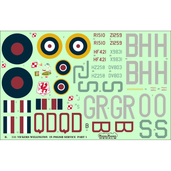 ModelMaker 1/48 D48131 Vickers Wellington Polish service part I Aircraft Decal