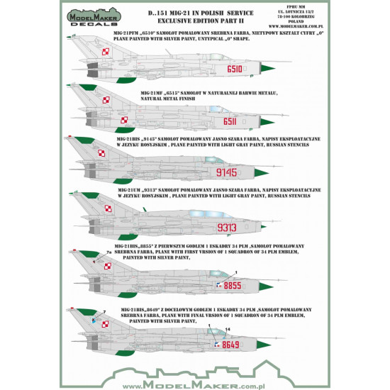 ModelMaker 1/48 D48151 MiG-21 in Polish service exclusive edition part II Decal