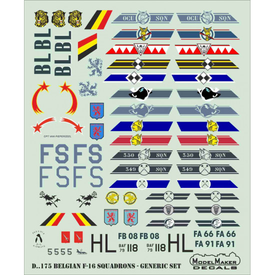ModelMaker 1/48 D48175 Belgian F-16 Squadrons Generic set Aircraft Decal ModelMaker 1/48 D48175 Belgian F-16 Squadrons Generic set Aircraft Decal