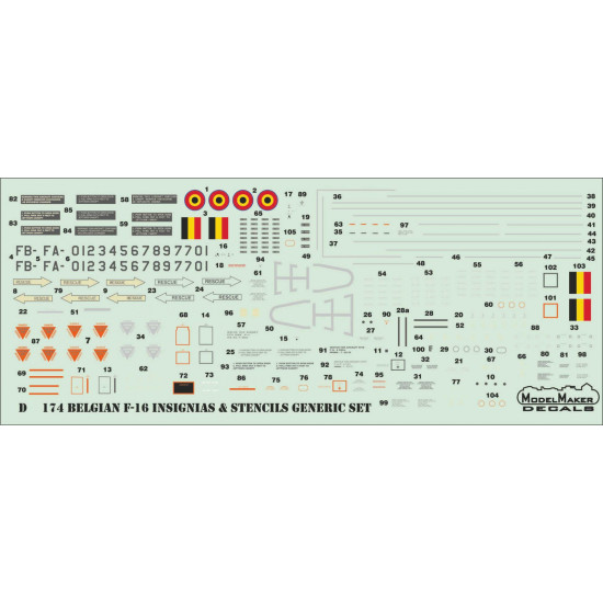 ModelMaker 1/48 D48175 Belgian F-16 Squadrons Generic set Aircraft Decal ModelMaker 1/48 D48175 Belgian F-16 Squadrons Generic set Aircraft Decal