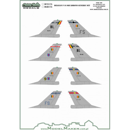 ModelMaker 1/48 D48175 Belgian F-16 Squadrons Generic set Aircraft Decal ModelMaker 1/48 D48175 Belgian F-16 Squadrons Generic set Aircraft Decal