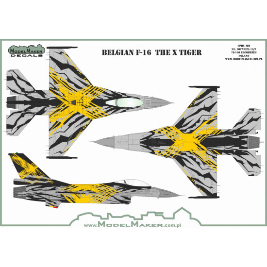 ModelMaker 1/48 D48179 Belgian F-16 THE X TIGER Aircraft Decal ModelMaker 1/48 D48179 Belgian F-16 THE X TIGER Aircraft Decal