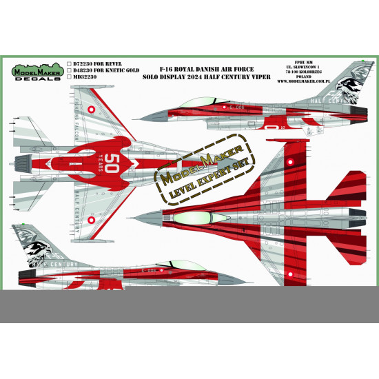 ModelMaker 1/48 D48230 F-16 Royal Danish AF Solo Display 2024 Half Century Viper ModelMaker 1/48 D48230 F-16 Royal Danish AF Solo Display 2024 Half Century Viper