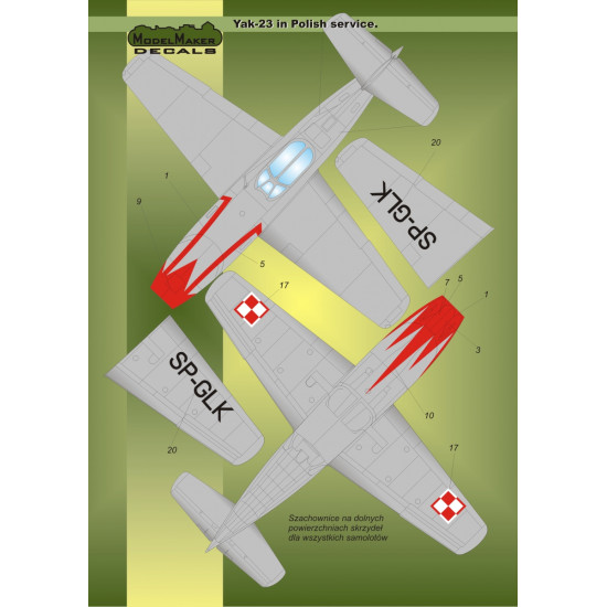 ModelMaker 1/48 Yak-23 in Polish service Aircraft Decal