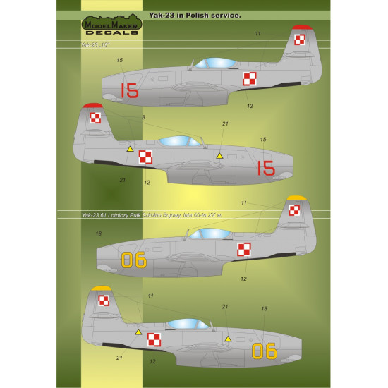 ModelMaker 1/48 Yak-23 in Polish service Aircraft Decal