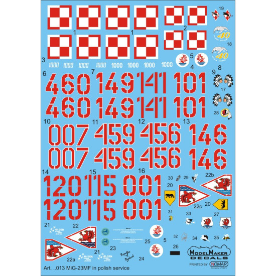 ModelMaker 1/72 D72013 MiG-23MF in Polish service Aircraft Decal ModelMaker 1/72 D72013 MiG-23MF in Polish service Aircraft Decal