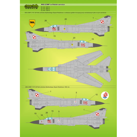 ModelMaker 1/72 D72013 MiG-23MF in Polish service Aircraft Decal ModelMaker 1/72 D72013 MiG-23MF in Polish service Aircraft Decal