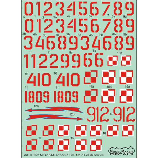 ModelMaker 1/72 D72023 MiG-15/15bis and Lim-1/2 in Polish service Aircraft Decal ModelMaker 1/72 D72023 MiG-15/15bis and Lim-1/2 in Polish service Aircraft Decal
