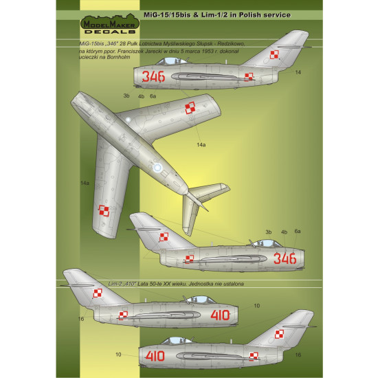 ModelMaker 1/72 D72023 MiG-15/15bis and Lim-1/2 in Polish service Aircraft Decal ModelMaker 1/72 D72023 MiG-15/15bis and Lim-1/2 in Polish service Aircraft Decal