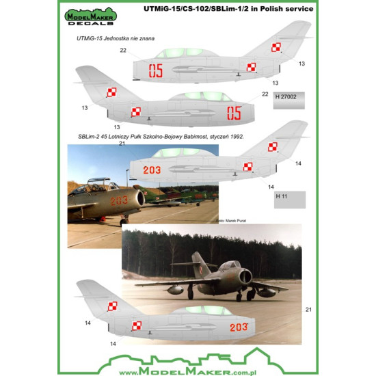 ModelMaker 1/72 D72024 MiG-15UTI/CS-102/SBLim-1/2 Polish service Aircraft Decal ModelMaker 1/72 D72024 MiG-15UTI/CS-102/SBLim-1/2 Polish service Aircraft Decal