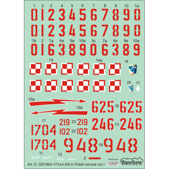 ModelMaker 1/72 D72025 MiG-17/Lim-5/6 in Polish service vol.1 Aircraft Decal ModelMaker 1/72 D72025 MiG-17/Lim-5/6 in Polish service vol.1 Aircraft Decal