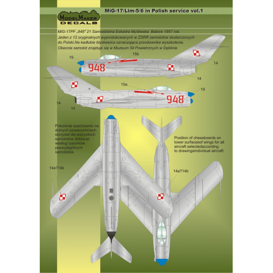 ModelMaker 1/72 D72025 MiG-17/Lim-5/6 in Polish service vol.1 Aircraft Decal ModelMaker 1/72 D72025 MiG-17/Lim-5/6 in Polish service vol.1 Aircraft Decal