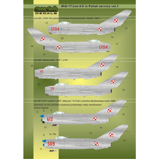 ModelMaker 1/72 D72025 MiG-17/Lim-5/6 in Polish service vol.1 Aircraft Decal ModelMaker 1/72 D72025 MiG-17/Lim-5/6 in Polish service vol.1 Aircraft Decal
