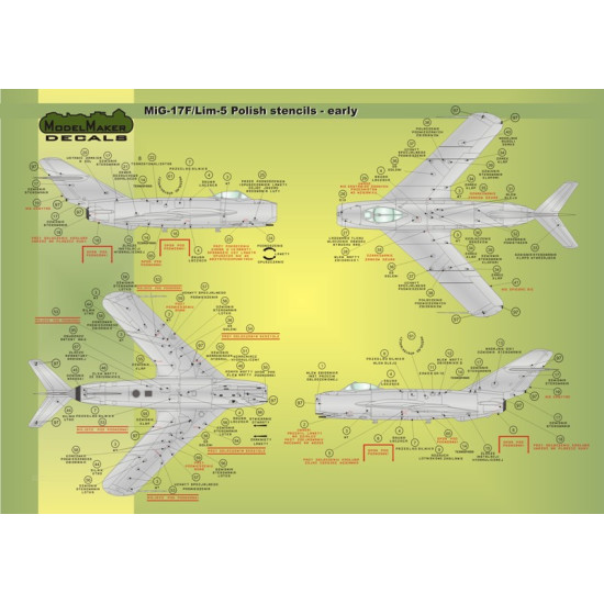 ModelMaker 1/72 D72026 Lim-1/2/5/6/SBLim1/2 Polish stencils Early Aircraft Decal ModelMaker 1/72 D72026 Lim-1/2/5/6/SBLim1/2 Polish stencils Early Aircraft Decal