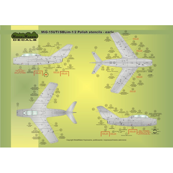ModelMaker 1/72 D72026 Lim-1/2/5/6/SBLim1/2 Polish stencils Early Aircraft Decal ModelMaker 1/72 D72026 Lim-1/2/5/6/SBLim1/2 Polish stencils Early Aircraft Decal