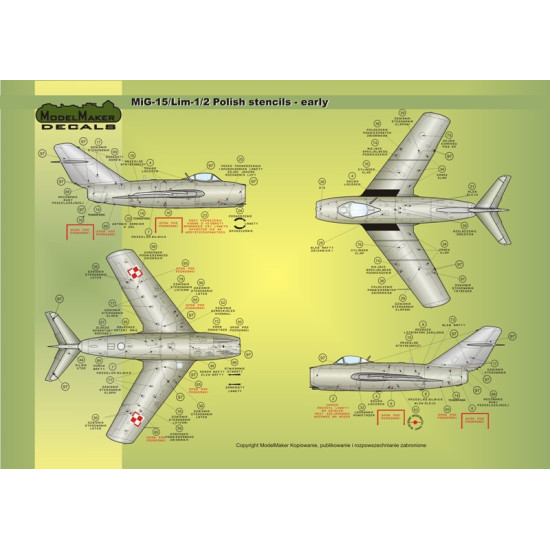 ModelMaker 1/72 D72026 Lim-1/2/5/6/SBLim1/2 Polish stencils Early Aircraft Decal ModelMaker 1/72 D72026 Lim-1/2/5/6/SBLim1/2 Polish stencils Early Aircraft Decal