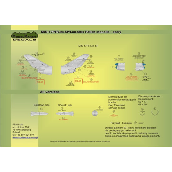 ModelMaker 1/72 D72026 Lim-1/2/5/6/SBLim1/2 Polish stencils Early Aircraft Decal ModelMaker 1/72 D72026 Lim-1/2/5/6/SBLim1/2 Polish stencils Early Aircraft Decal