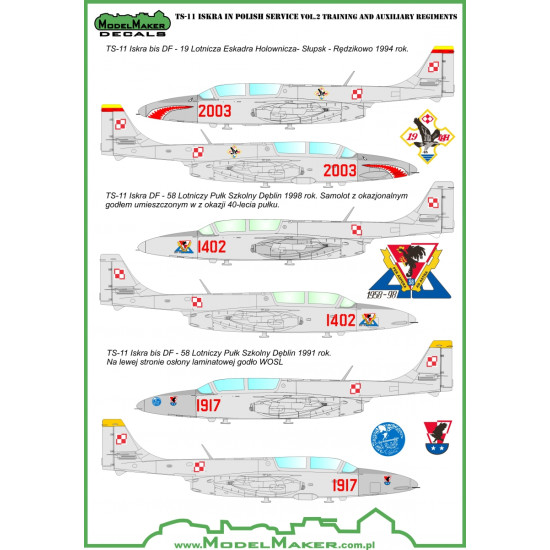 ModelMaker 1/72 D72038 TS-11 Iskra Polish service vol.2 Training Auxiliary Decal