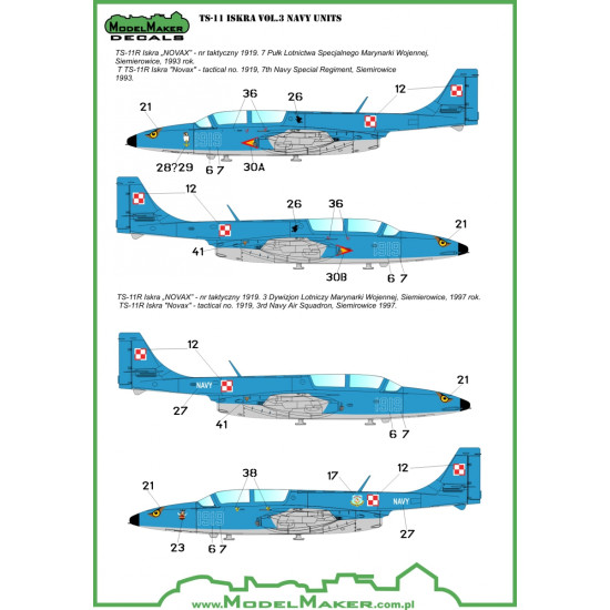 ModelMaker 1/72 D72039 TS-11 Iskra vol.3 NAVY Regiments Aircraft Decal ModelMaker 1/72 D72039 TS-11 Iskra vol.3 NAVY Regiments Aircraft Decal