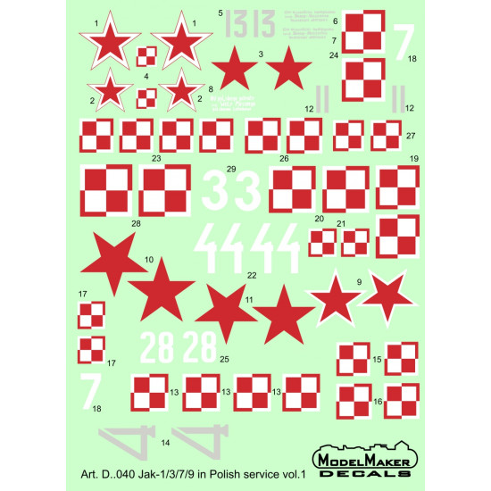 ModelMaker 1/72 D72040 Yak-1/3/7/9 in Polish service vol. 1 Aircraft Decal ModelMaker 1/72 D72040 Yak-1/3/7/9 in Polish service vol. 1 Aircraft Decal