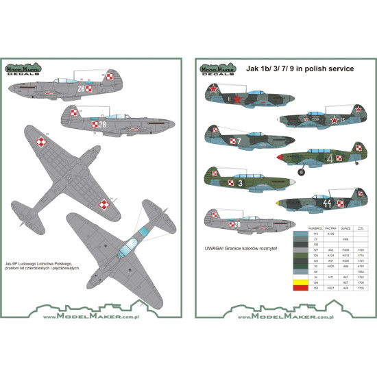ModelMaker 1/72 D72040 Yak-1/3/7/9 in Polish service vol. 1 Aircraft Decal ModelMaker 1/72 D72040 Yak-1/3/7/9 in Polish service vol. 1 Aircraft Decal