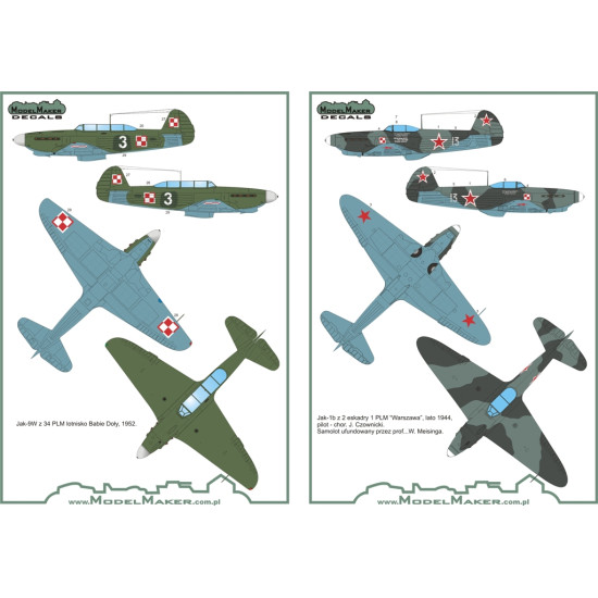 ModelMaker 1/72 D72040 Yak-1/3/7/9 in Polish service vol. 1 Aircraft Decal ModelMaker 1/72 D72040 Yak-1/3/7/9 in Polish service vol. 1 Aircraft Decal