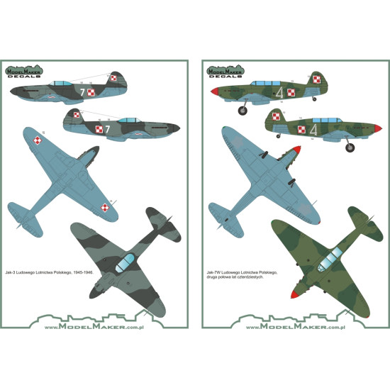 ModelMaker 1/72 D72040 Yak-1/3/7/9 in Polish service vol. 1 Aircraft Decal ModelMaker 1/72 D72040 Yak-1/3/7/9 in Polish service vol. 1 Aircraft Decal