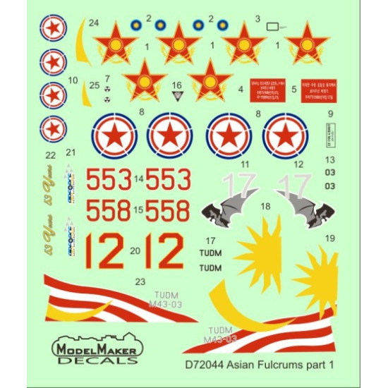 ModelMaker 1/72 D72044 Asian Fulcrums part 1 Malaysia, Kazakhstan Aircraft Decal ModelMaker 1/72 D72044 Asian Fulcrums part 1 Malaysia, Kazakhstan Aircraft Decal
