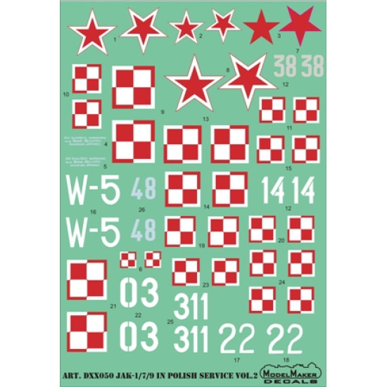 ModelMaker 1/72 D72050 Yak-1/7/9 in Polish service vol.2 Aircraft Decal ModelMaker 1/72 D72050 Yak-1/7/9 in Polish service vol.2 Aircraft Decal