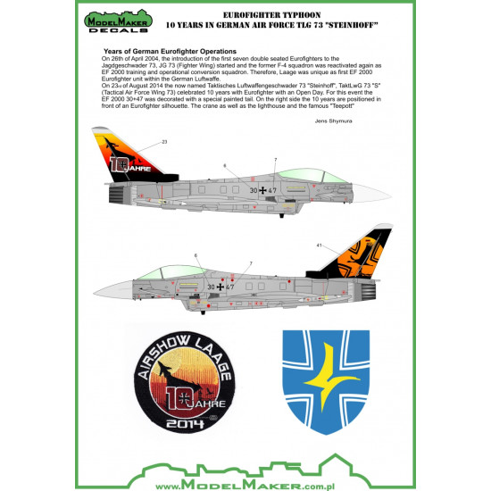 ModelMaker 1/72 D72051A Eurofighter Typhoon 10 Years German AF TLG 73 Steinhoff ModelMaker 1/72 D72051A Eurofighter Typhoon 10 Years German AF TLG 73 Steinhoff