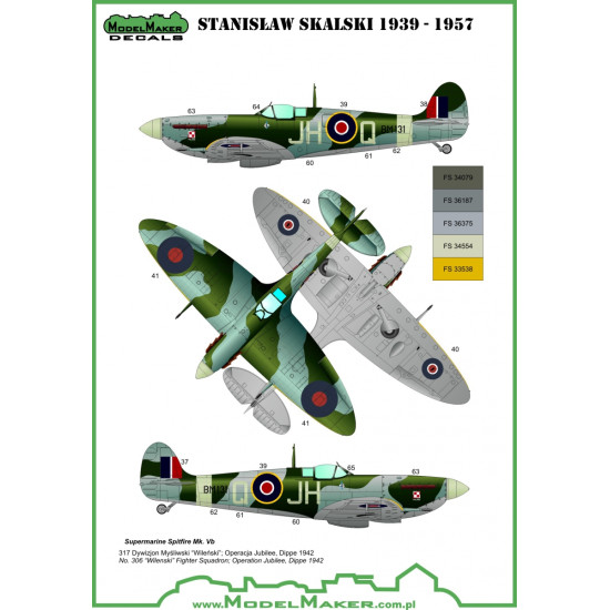 ModelMaker 1/72 D72057A Stanislaw Skalski planes Aircraft Decal ModelMaker 1/72 D72057A Stanislaw Skalski planes Aircraft Decal