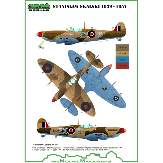 ModelMaker 1/72 D72057A Stanislaw Skalski planes Aircraft Decal ModelMaker 1/72 D72057A Stanislaw Skalski planes Aircraft Decal