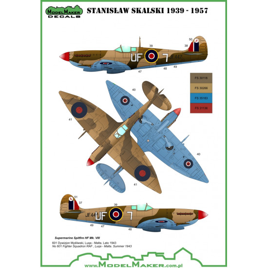 ModelMaker 1/72 D72057A Stanislaw Skalski planes Aircraft Decal ModelMaker 1/72 D72057A Stanislaw Skalski planes Aircraft Decal